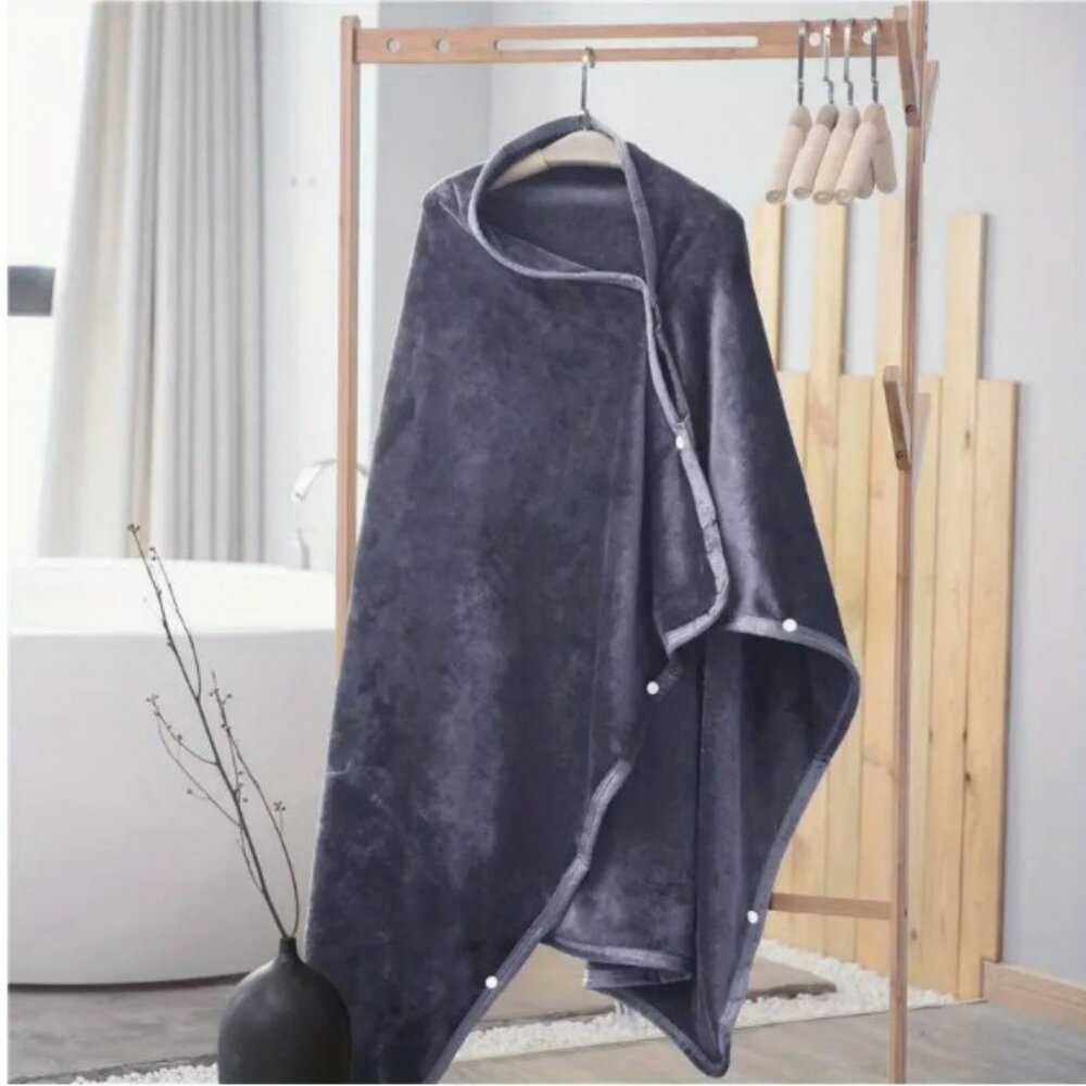 Cozy Flannel Shawl Blanket with Button Closure - EUC